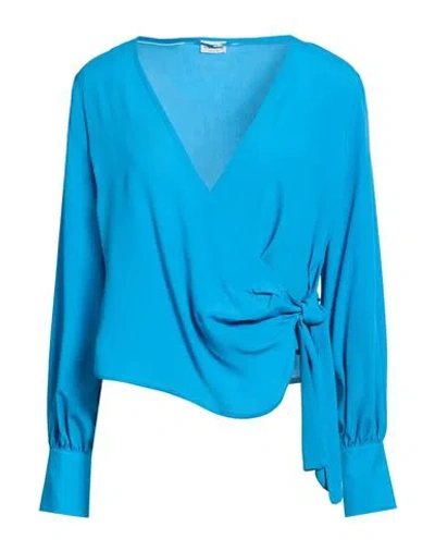 Rebel Queen By Liu •jo Woman Top Azure Size S Acetate, Silk In Blue