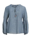 Rebel Queen By Liu •jo Woman Top Blue Size S Cotton, Linen