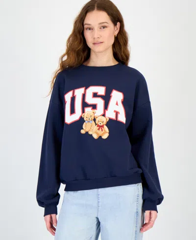 Rebel Veil Juniors' Americana Crewneck Sweatshirt In Blue