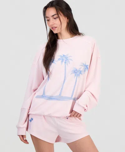 Rebel Veil Juniors' Beaded Graphic-print Sweatshirt In Pink