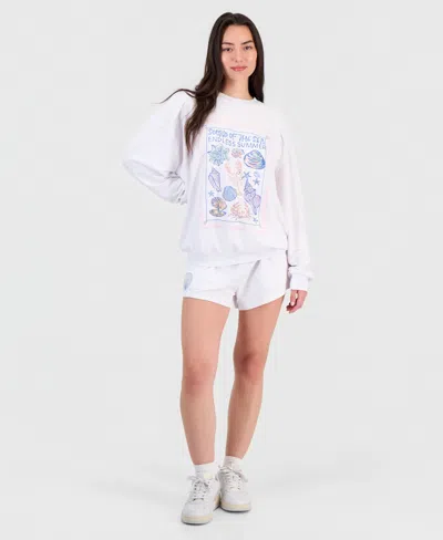 Rebel Veil Juniors' Beaded Graphic-print Sweatshirt In White