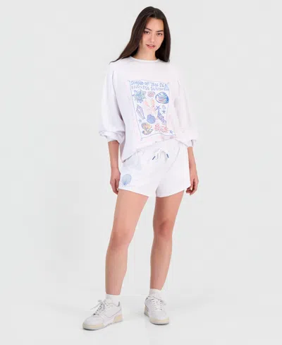 Rebel Veil Juniors' French Terry Drawstring-waist Shorts In White