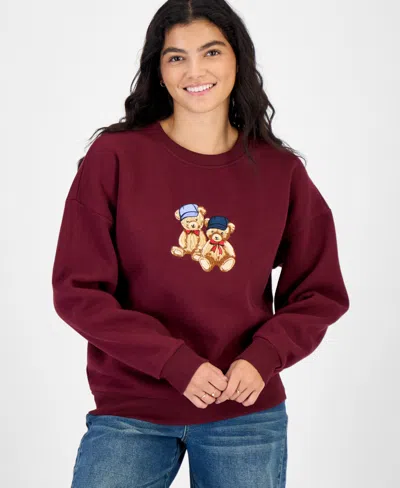 Rebel Veil Juniors' Oversized Embroidered Fleece Sweatshirt In Windsor Wine
