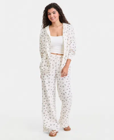 Rebel Veil Juniors' Printed Wide-leg Drawstring Sweatpants In White