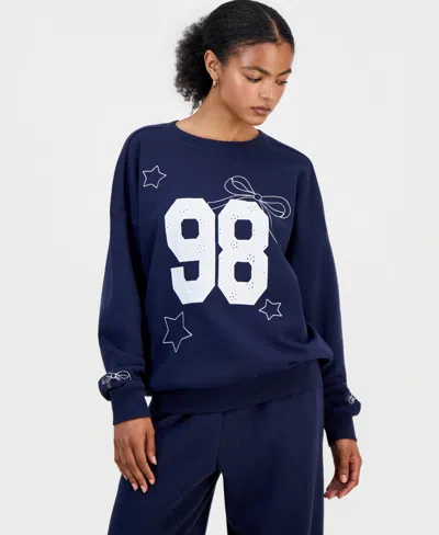 Rebel Veil Juniors' Varsity Applique Crewneck Sweatshirt In Blue