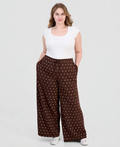 Rebel Veil Trendy Plus Size Wide-leg Drawstring Sweatpants In Brown