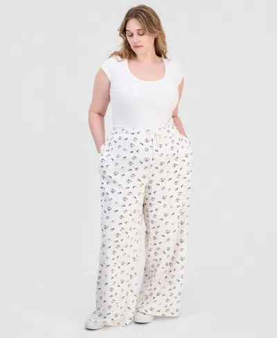 Rebel Veil Trendy Plus Size Wide-leg Drawstring Sweatpants In White