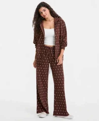 Rebel Veil Zippered Hoodie Wide Leg Pants In Brown