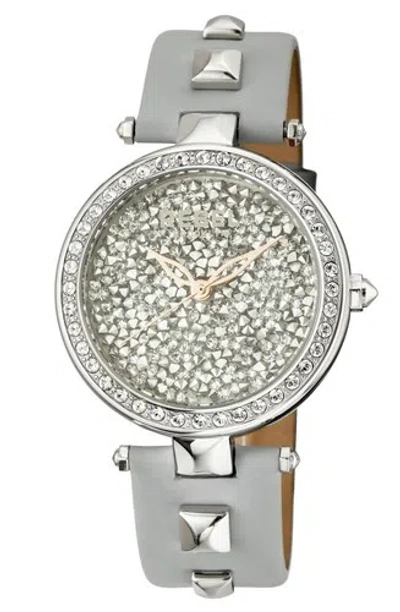 Pre-owned Rebel Women's Rb101-4161 Rockaway Parkway Crystal Filled Dial Grey Leather Watch