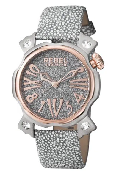 Pre-owned Rebel Women's Rb104-5011 Coney Island Rose-gold Ip Smoke Leather Wristwatch