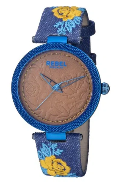 Pre-owned Rebel Women's Rb112-1101 Carroll Gardens Brown Dial Flower-design Canvas Watch