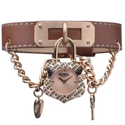 Pre-owned Rebel Women's Rb114-8151 Seagate Rose-gold Ip Brown Leather Wristwatch