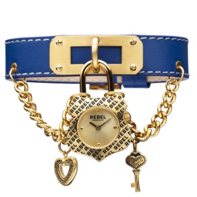 Pre-owned Rebel Women's Rb114-9041 Seagate Gold Ip Blue Leather Wristwatch