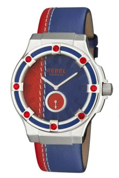 Pre-owned Rebel Women's Rb119-4141 Flatbush Subdial Blue/red Leather Wristwatch