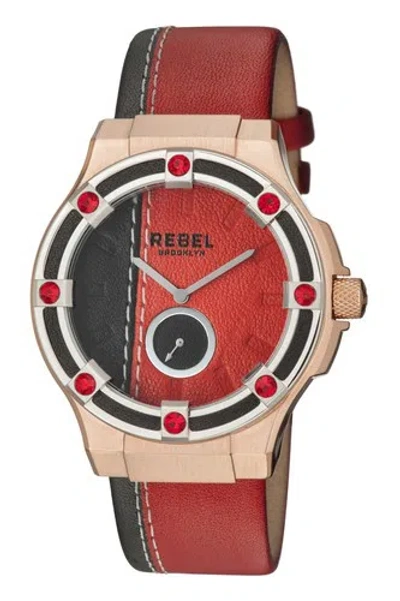 Pre-owned Rebel Women's Rb119-5181 Flatbush Rose-gold Ip Red/black Leather Wristwatch