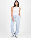 Rebelious One Rebellious One Juniors' Bow-embossed Fleece Jogger Pants In Blue