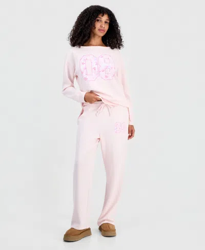 Rebellious One Juniors' 08 Camo Fleece Sweatpants In Pink