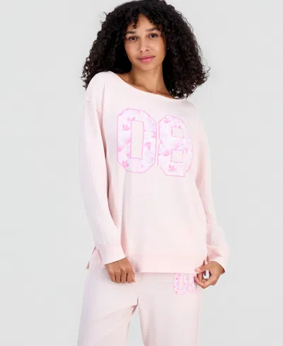 Rebellious One Juniors' 89 Camo Off-the-shoulder Mineral Wash Boat Neck Sweatshirt In Ballet Slipper