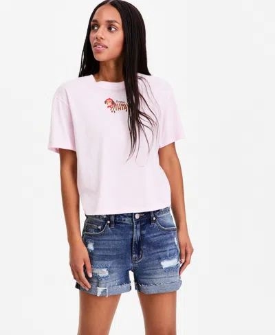 Rebellious One Juniors' Bonjour Dog Graphic Crop Tee In Pink