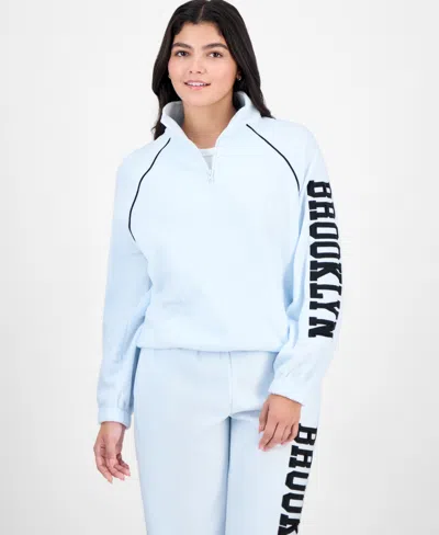 Rebellious One Juniors' Brooklyn Half-zip Polar Fleece Top In Blue