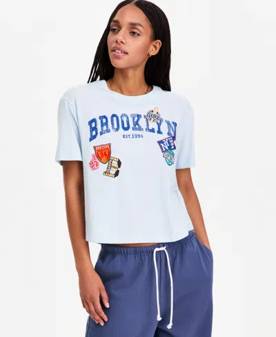Rebellious One Juniors' Brookyln Patch Graphic Short-sleeve Tee In Blue