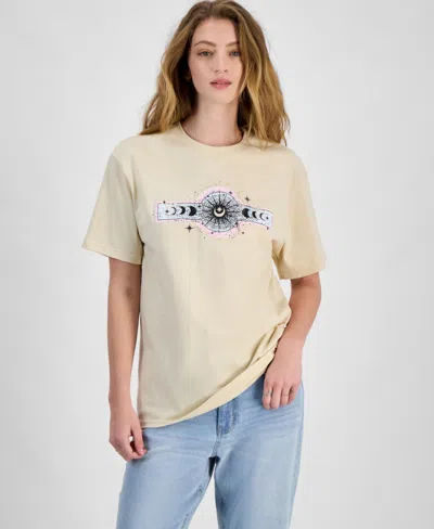 Rebellious One Juniors' Celestial Graphic Cotton Boyfriend T-shirt In Bleached Sand