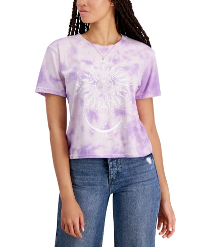 Rebellious One Juniors' Celestial-graphic Tie-dye T-shirt In Purple Min Wash