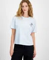 Rebellious One Juniors' Celestial Rose Graphic T-shirt In Delicate Blue