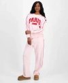 Rebellious One Juniors Chenille Patch Sweatshirt Piped Sweatpants In Pink