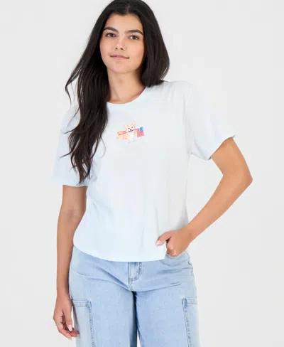Rebellious One Juniors' Corgi Flag Graphic Print T-shirt In White