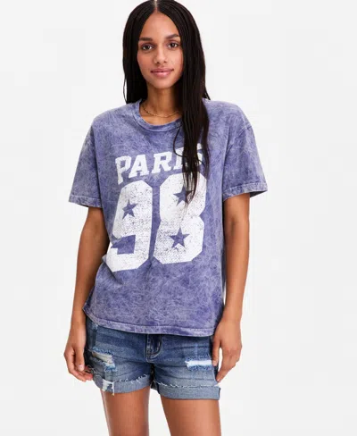 Rebellious One Juniors' Cotton Paris 98 Mineral Wash Boyfriend Tee In Purple