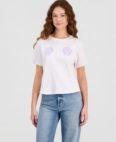 Rebellious One Juniors' Cotton Seashell T-shirt In White