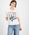 Rebellious One Juniors' Cropped Bon Voyage T-shirt In White