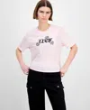 Rebellious One Juniors' Cropped Embroidered Luck T-shirt In Pink
