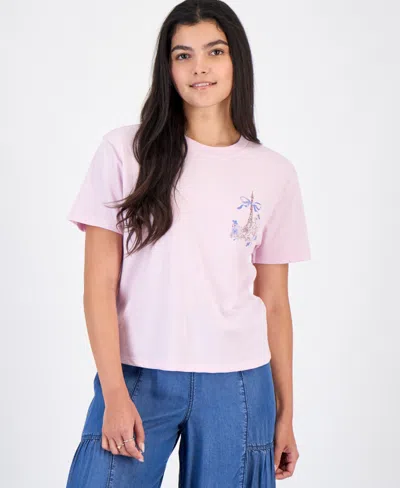 Rebellious One Juniors' Eiffel Tower Graphic Print T-shirt In Pink