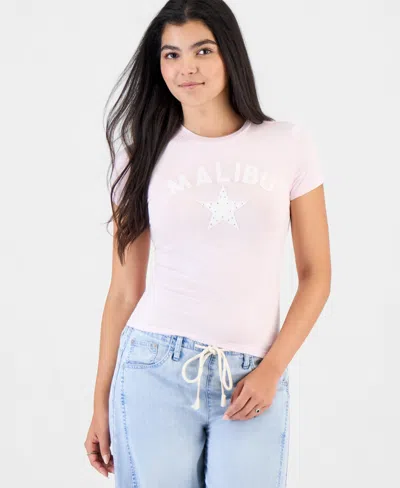 Rebellious One Juniors' Embellished Crewneck T-shirt In Pink