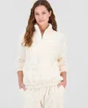 Rebellious One Juniors' Embossed Sherpa Quarter-zip Sweatshirt In Neutral
