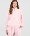 Rebellious One Juniors' Embossed Sherpa Quarter-zip Sweatshirt In Pink