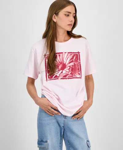 Rebellious One Juniors' Flower Art Graphic T-shirt In White