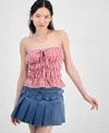 Rebellious One Juniors' Gingham Shirred Strapless Top In Multi