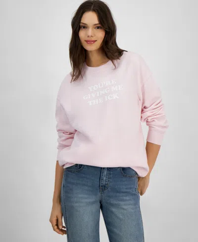 Rebellious One Juniors' Giving Me The Ick Graphic Crewneck Sweatshirt In Ballet Slipper