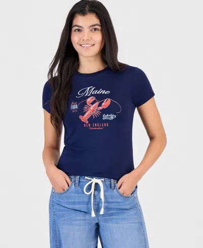 Rebellious One Juniors' Graphic-print Crewneck T-shirt In Blue