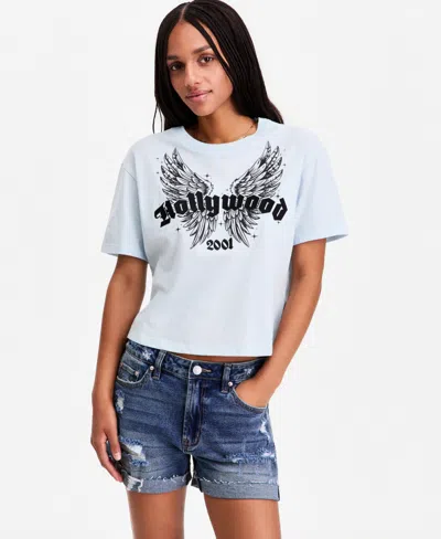 Rebellious One Juniors' Hollywood Wings Graphic Crop Tee In Blue