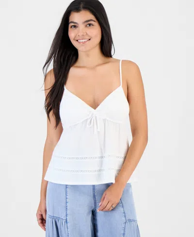 Rebellious One Juniors' Lace Trim Cotton Sleeveless Top In White