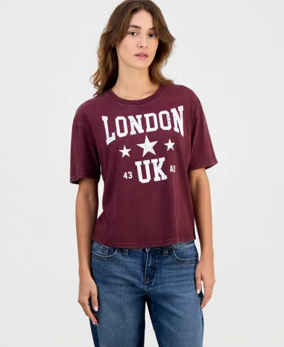 Rebellious One Juniors' London Graphic T-shirt In Burgundy