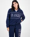 Rebellious One Juniors' Los Angeles Quarter-zip Fleece Top In Blue