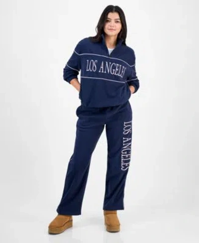 REBELLIOUS ONE JUNIORS LOS ANGELES QUARTER ZIP FLEECE TOP SWEATPANTS
