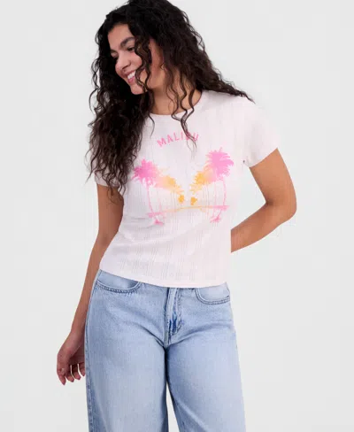 Rebellious One Juniors' Malibu Graphic Pointelle T-shirt In White