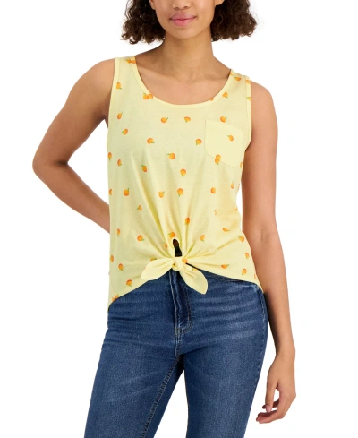 Rebellious One Juniors' Oranges Tie-front Tank Top In French Vanilla