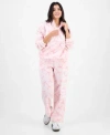 Rebellious One Juniors Paris Bow Print Quarter Zip Fleece Top Paris Bow Print Fleece Sweatpants In Pink
